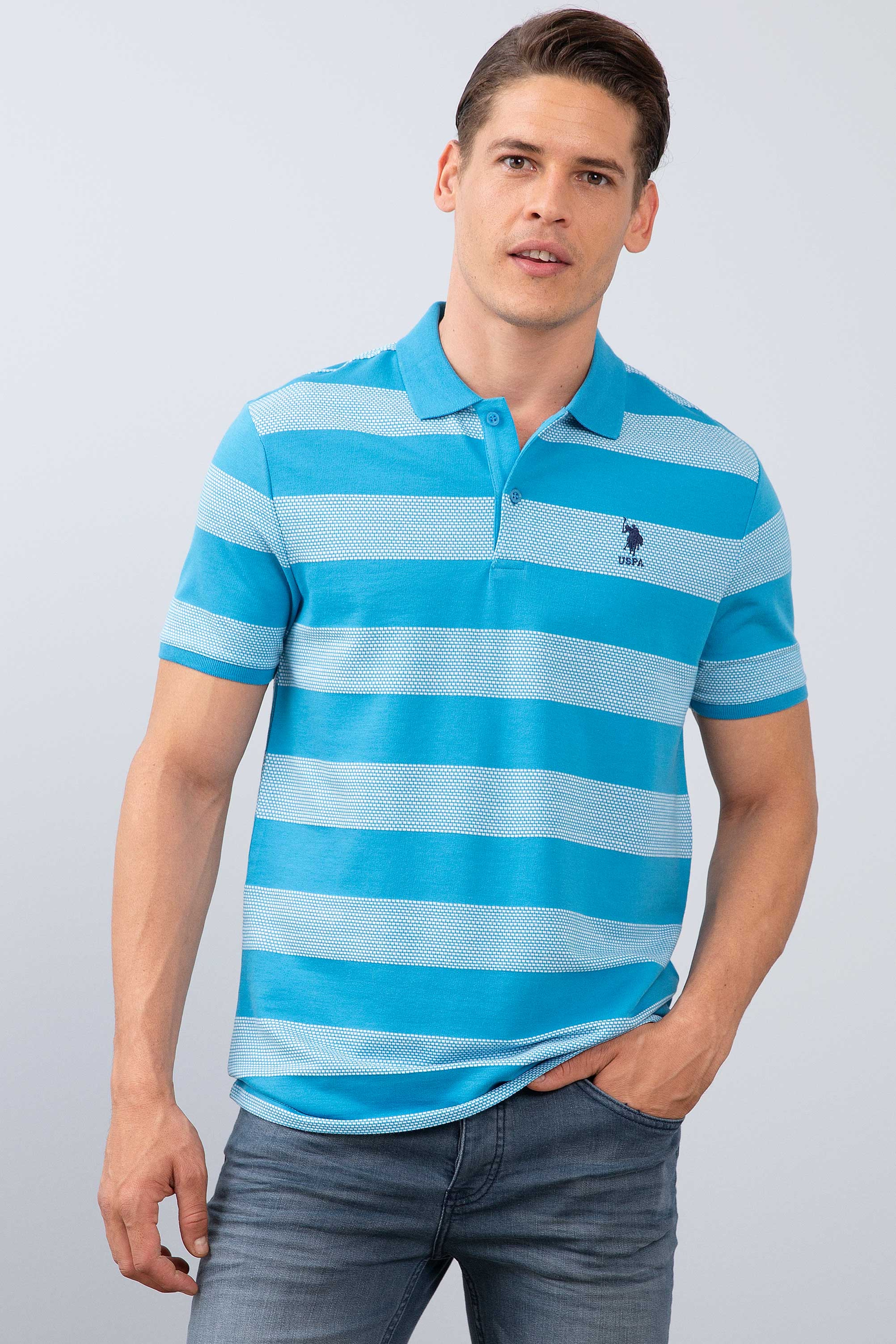 Erkek İndigo Polo Yaka T-Shirt - Image 1