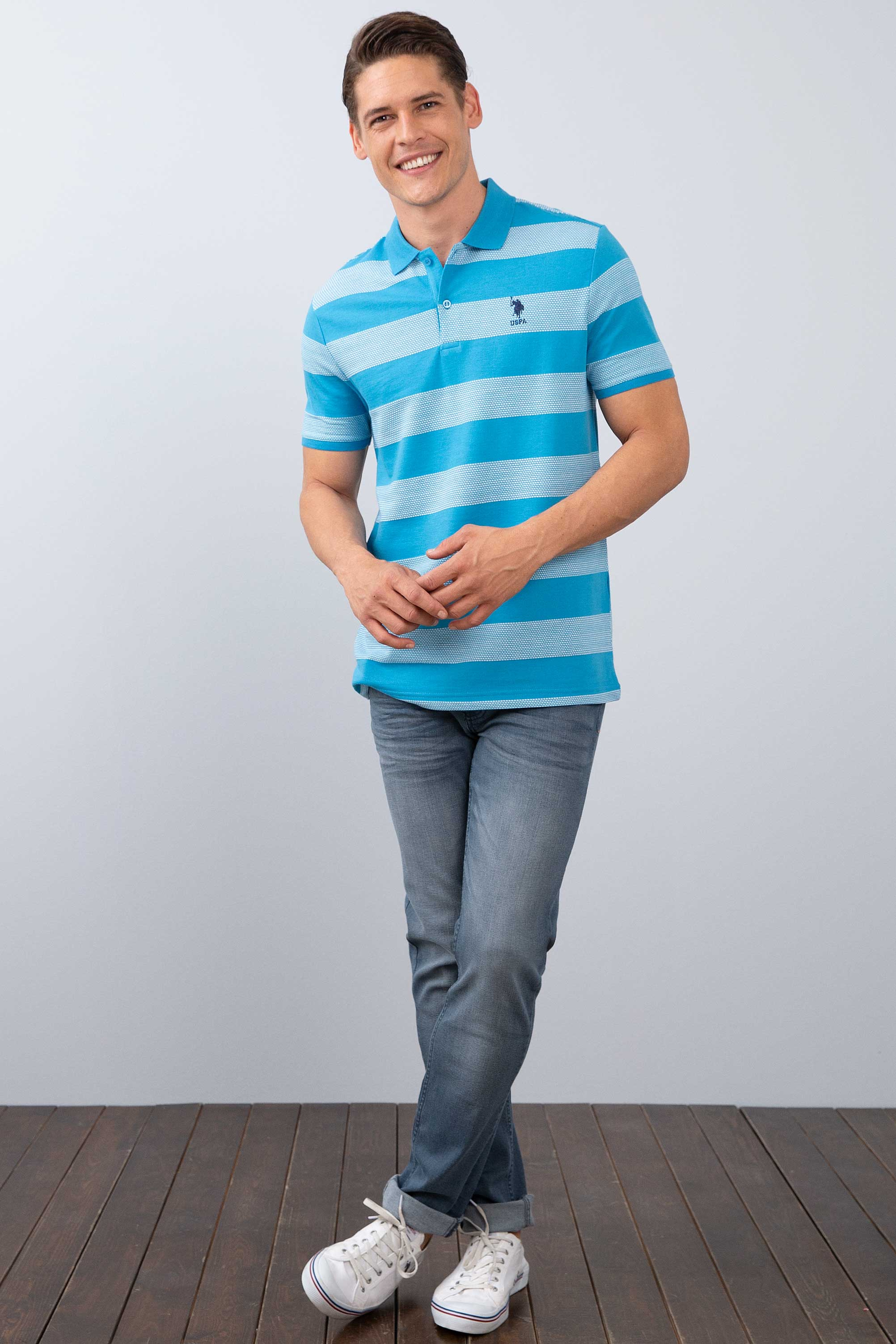 Erkek İndigo Polo Yaka T-Shirt