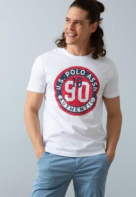 Erkek Beyaz Bisiklet Yaka T-Shirt - 50199701006