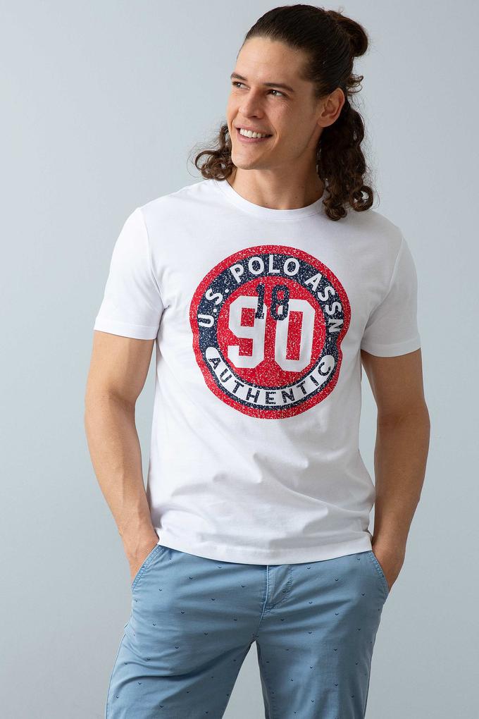 Erkek Beyaz Bisiklet Yaka T-Shirt