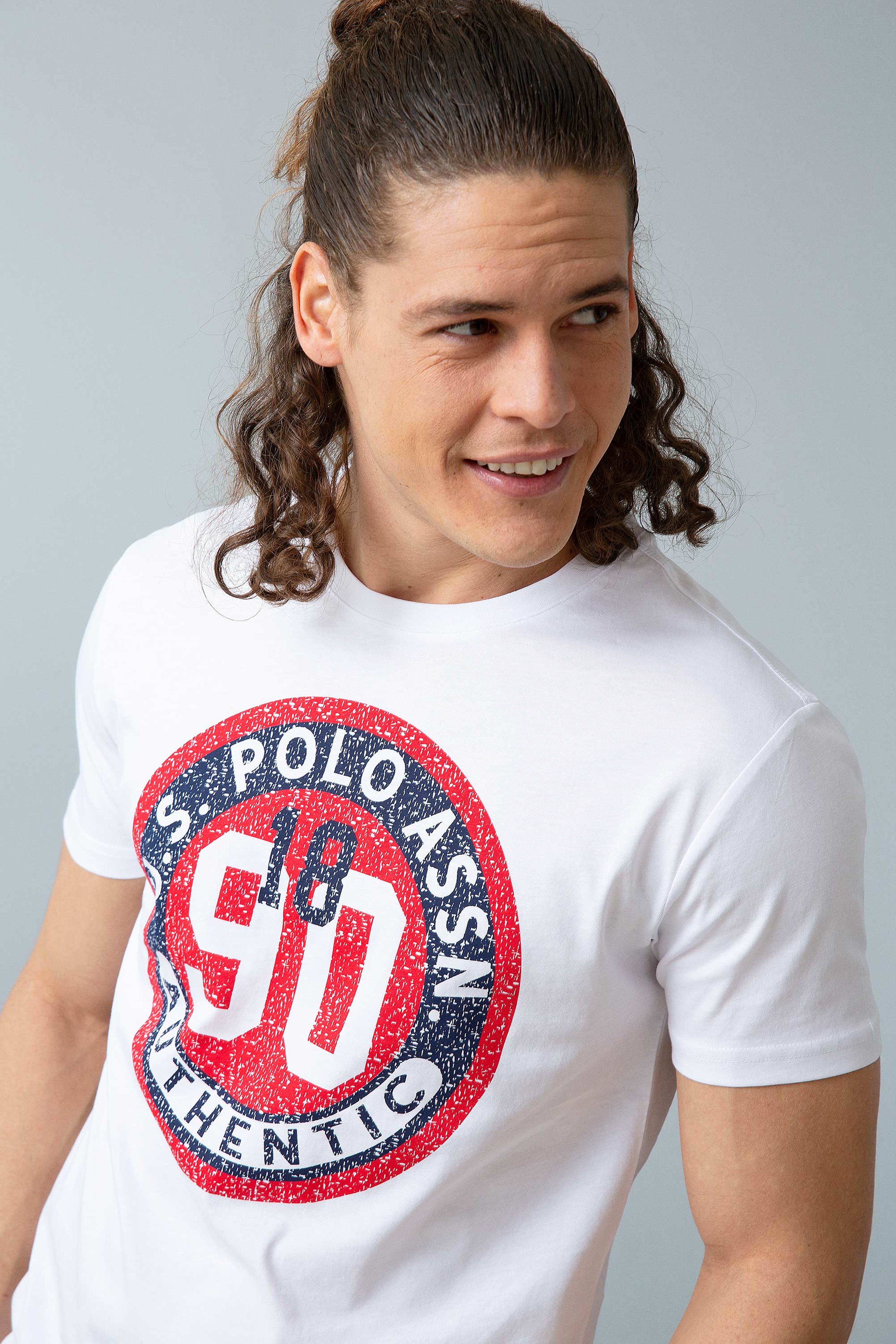 Erkek Beyaz Bisiklet Yaka T-Shirt - Image 3