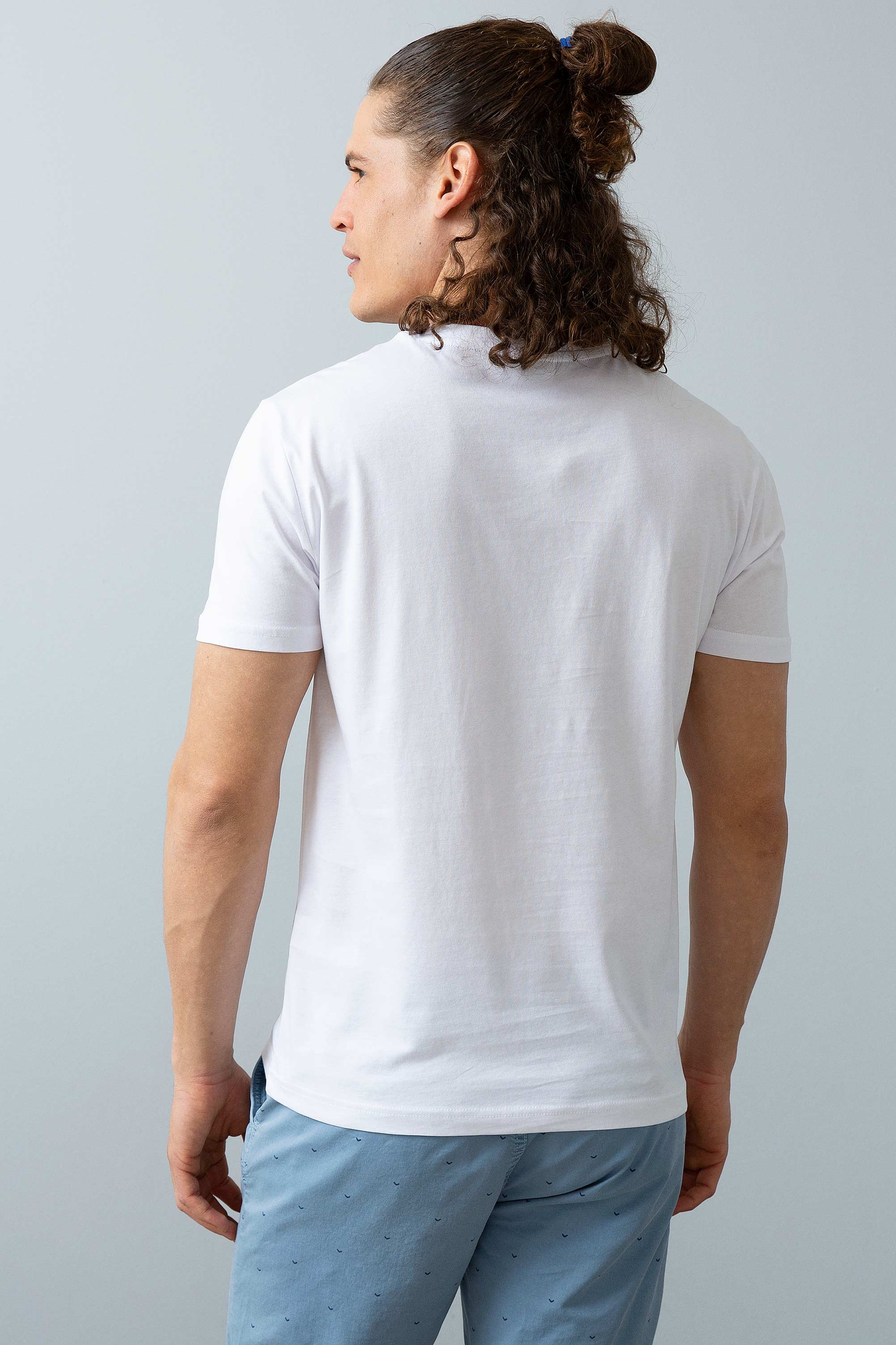 Erkek Beyaz Bisiklet Yaka T-Shirt - Image 4