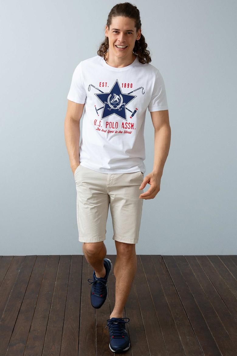 Erkek Beyaz Bisiklet Yaka T-Shirt - 50199703009