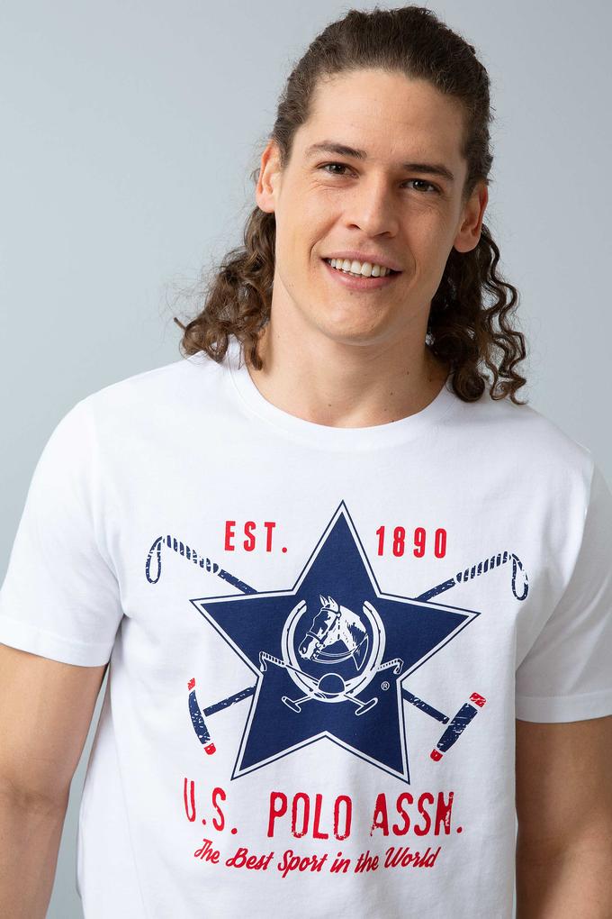 Erkek Beyaz Bisiklet Yaka T-Shirt