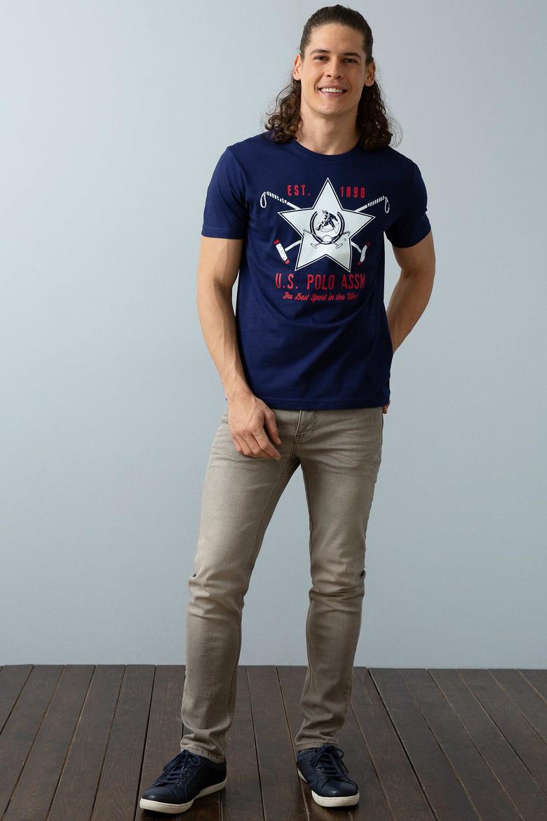 Erkek Lacivert Bisiklet Yaka T-Shirt - 50199703026