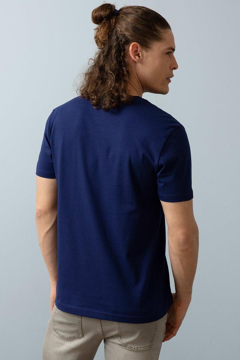 Erkek Lacivert Bisiklet Yaka T-Shirt - 50199703026
