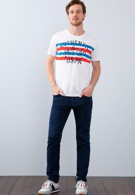 Erkek İndigo Bisiklet Yaka T-Shirt - 50199714017