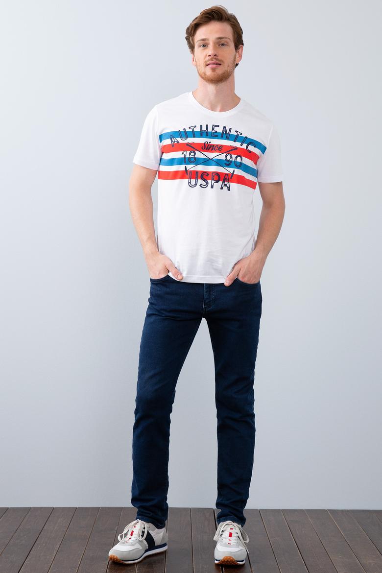 Erkek İndigo Bisiklet Yaka T-Shirt - 50199714017