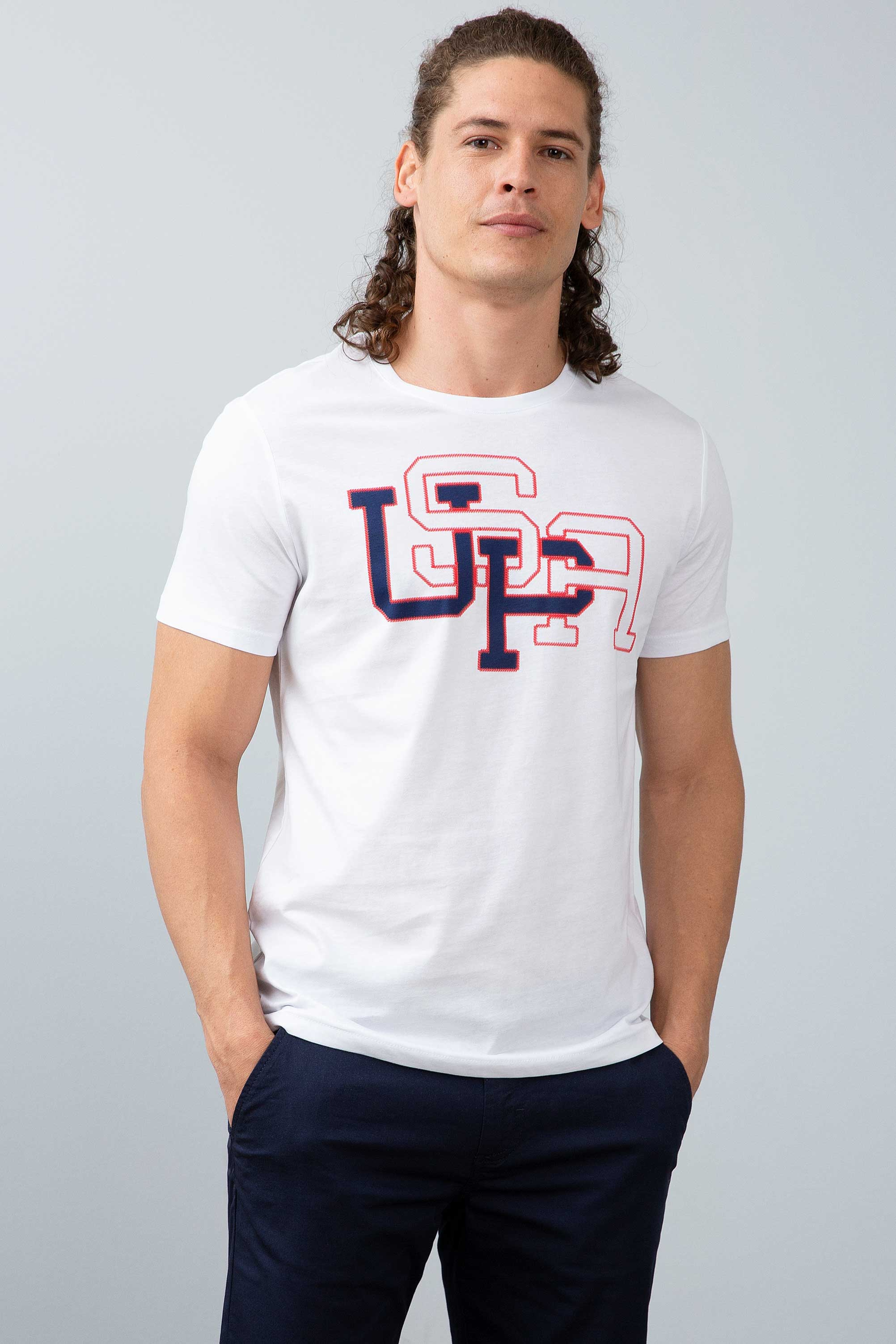 Erkek Beyaz Bisiklet Yaka T-Shirt - Image 1