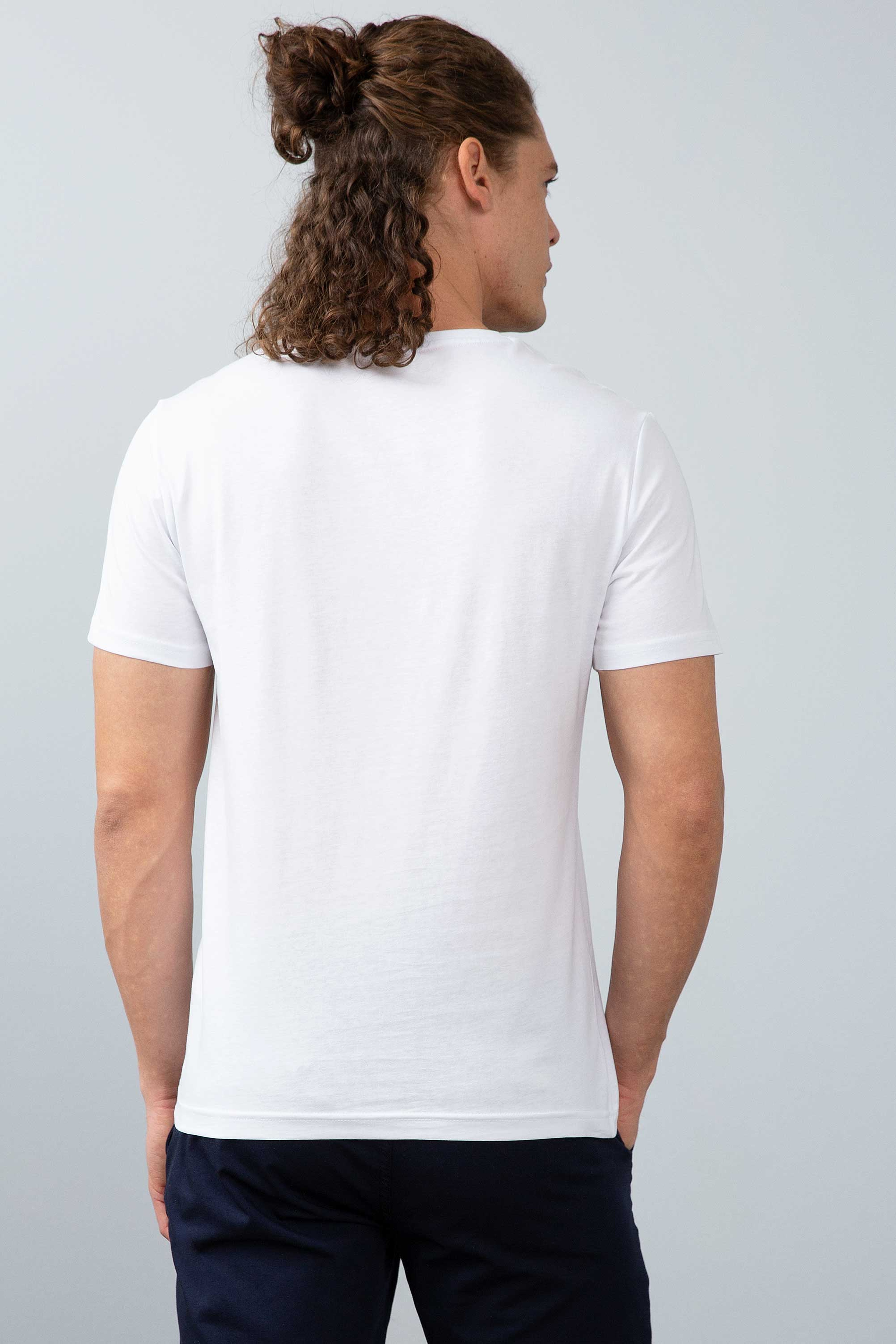 Erkek Beyaz Bisiklet Yaka T-Shirt - Image 5