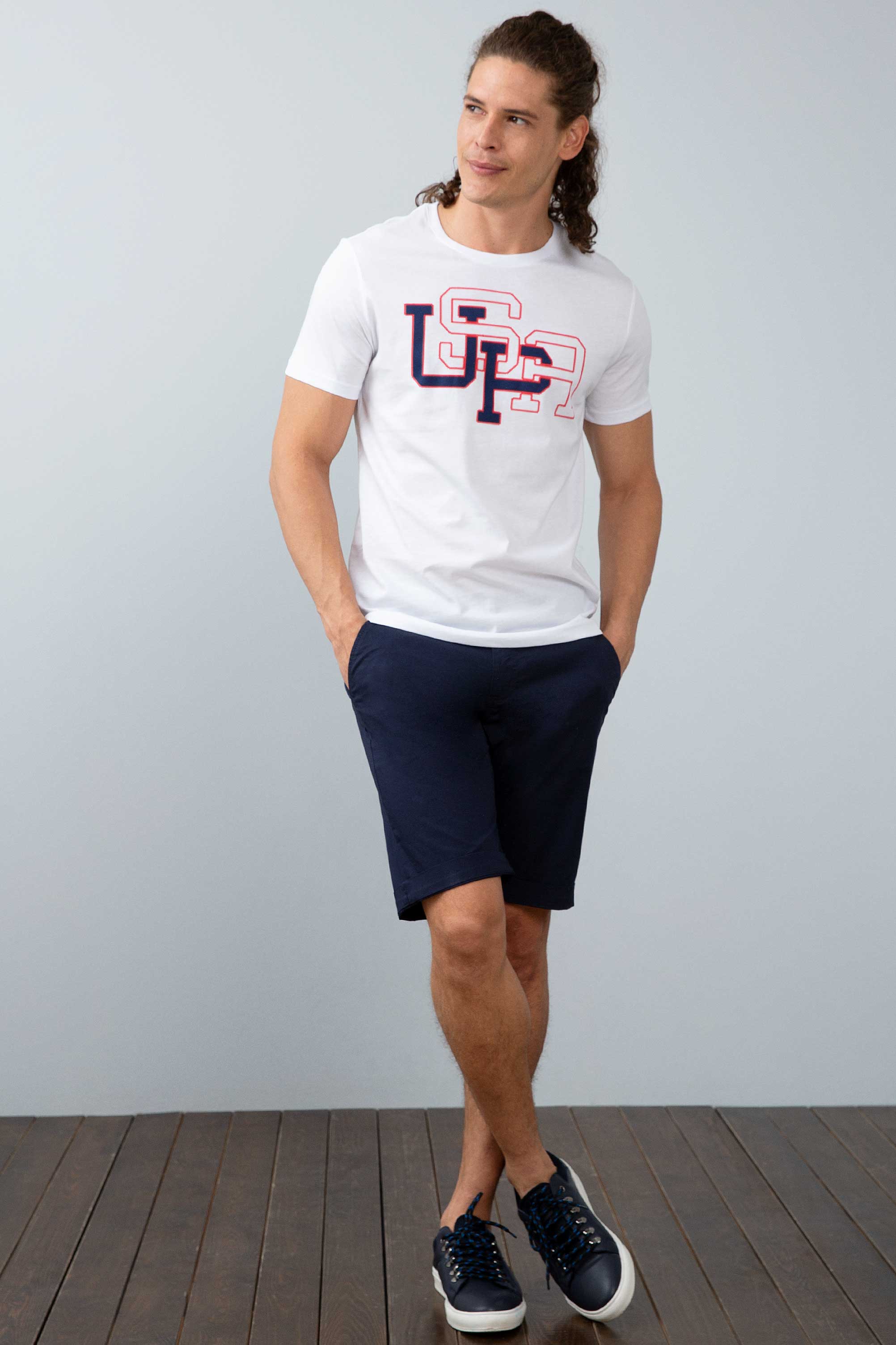 Erkek Beyaz Bisiklet Yaka T-Shirt
