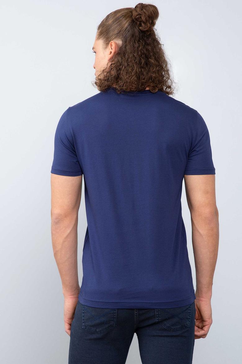 Erkek Lacivert Bisiklet Yaka T-Shirt - 50199715022