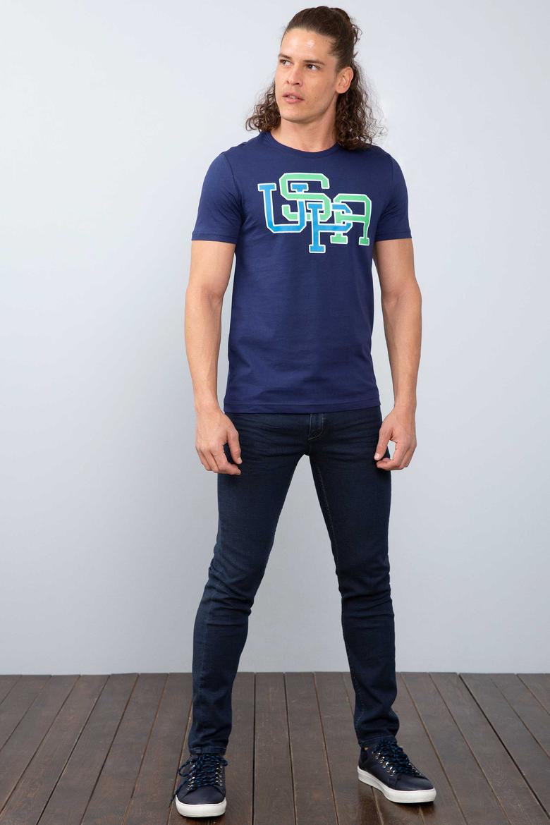 Erkek Lacivert Bisiklet Yaka T-Shirt - 50199715022