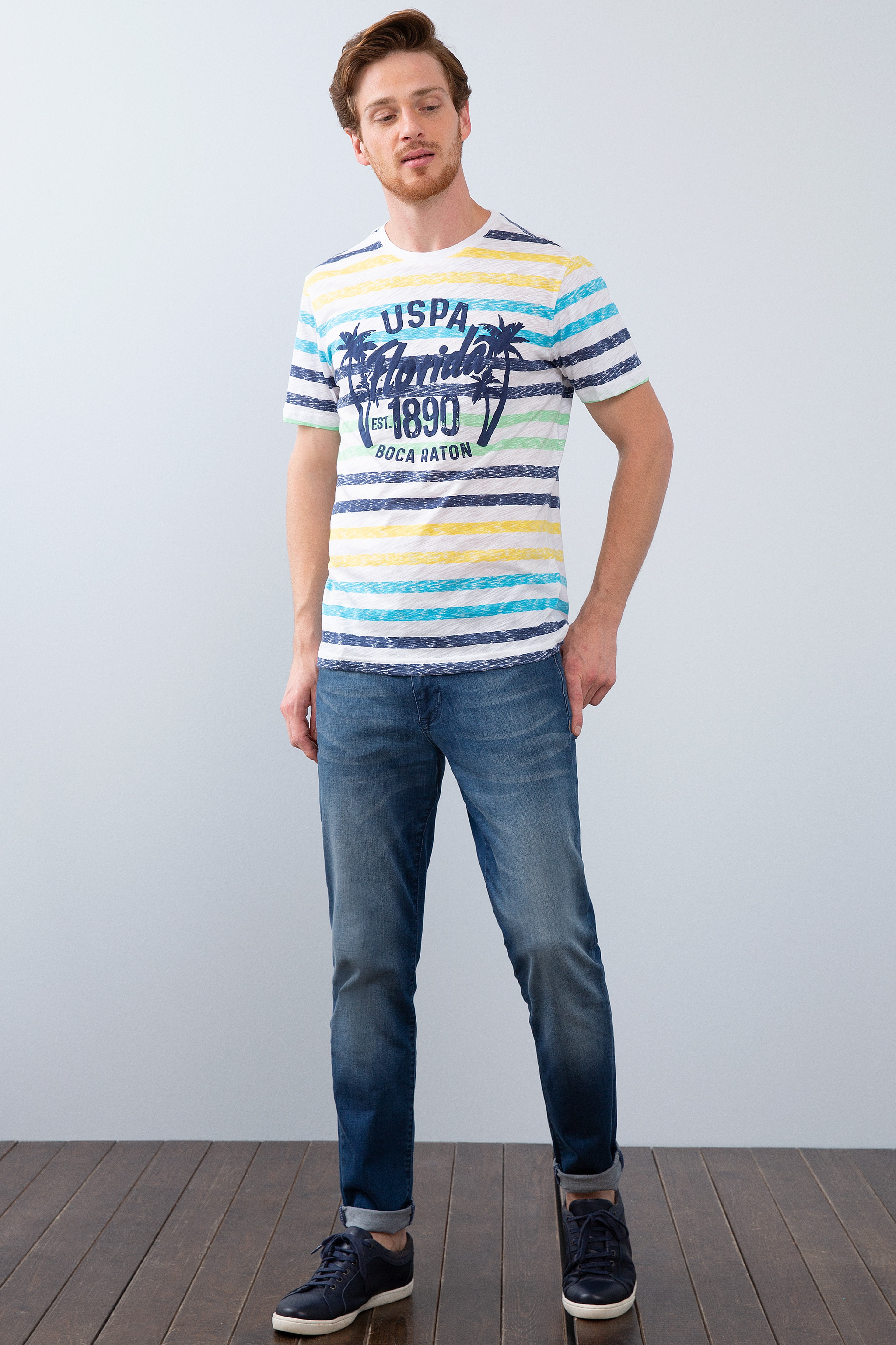 Erkek Lacivert Bisiklet Yaka T-Shirt