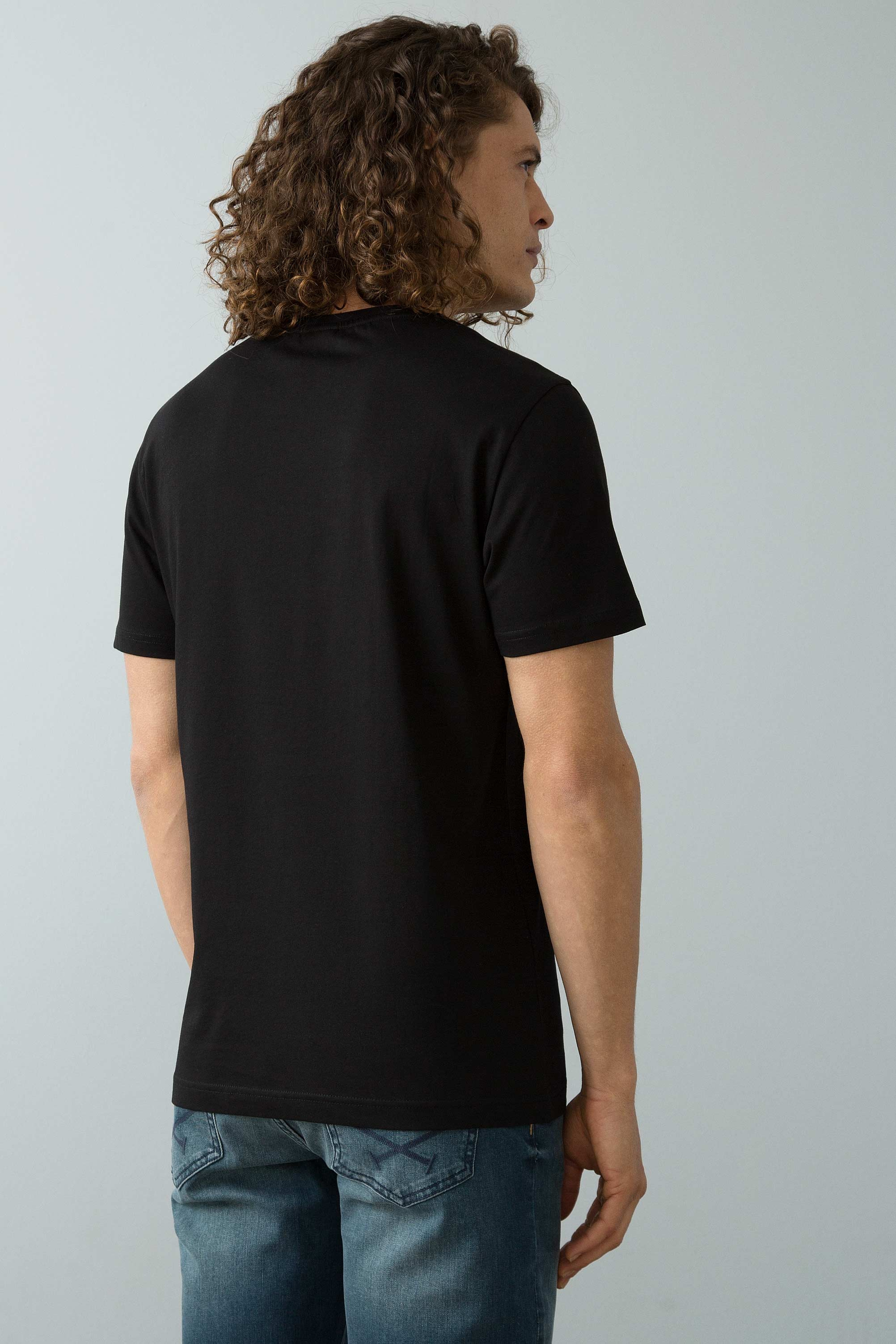 Erkek Siyah Bisiklet Yaka T-Shirt Basic - Image 4