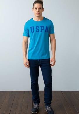 Erkek İndigo Bisiklet Yaka T-Shirt Basic - 50199830096