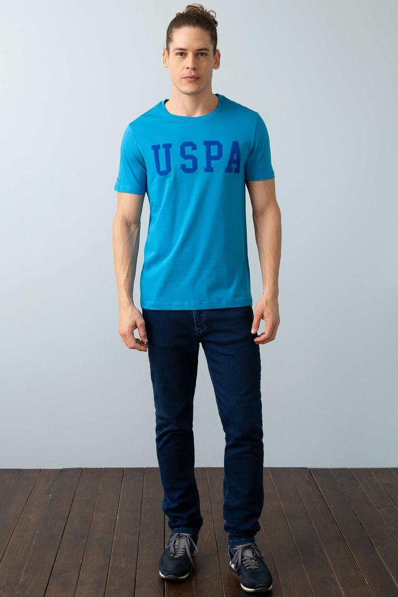 Erkek İndigo Bisiklet Yaka T-Shirt Basic - 50199830096