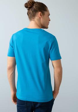 Erkek İndigo Bisiklet Yaka T-Shirt Basic - 50199830096