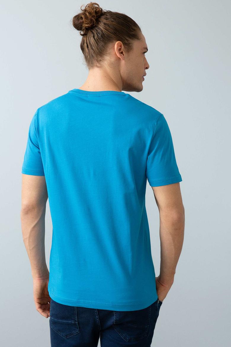 Erkek İndigo Bisiklet Yaka T-Shirt Basic - 50199830096