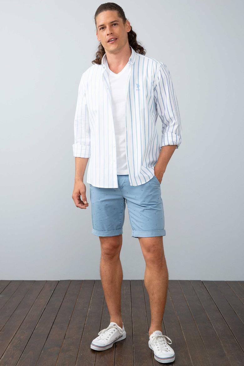 Erkek Mavi Dikey Çizgili Gömlek Uzunkol - 50199849001