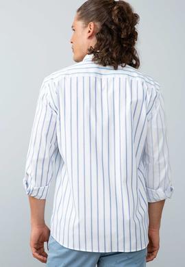 Erkek Mavi Dikey Çizgili Gömlek Uzunkol - 50199849001
