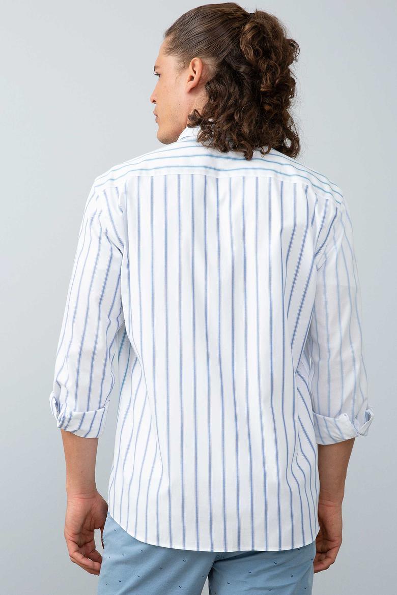 Erkek Mavi Dikey Çizgili Gömlek Uzunkol - 50199849001
