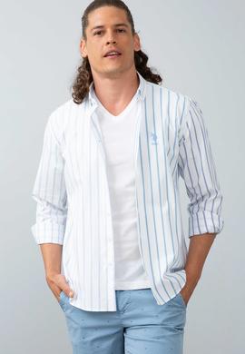 Erkek Mavi Dikey Çizgili Gömlek Uzunkol - 50199849001