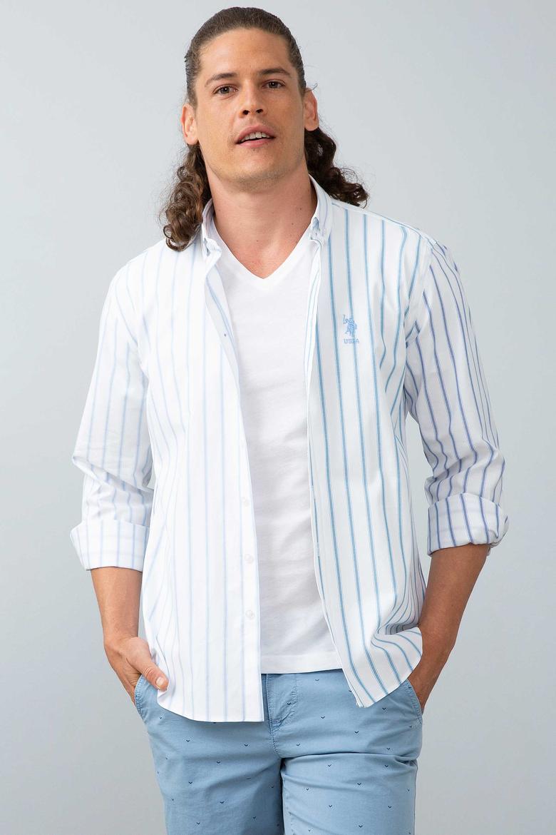 Erkek Mavi Dikey Çizgili Gömlek Uzunkol - 50199849001