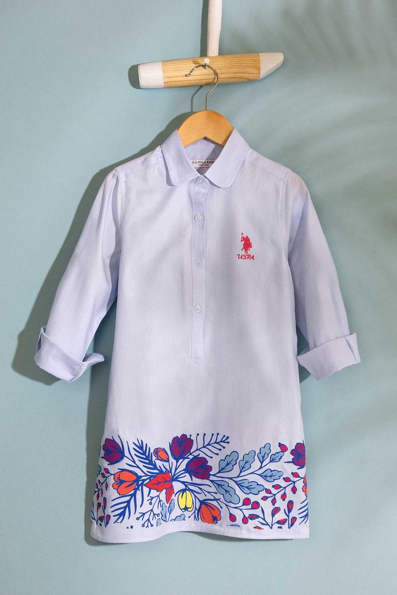 Kız Çocuk Mavi Dokuma Elbise