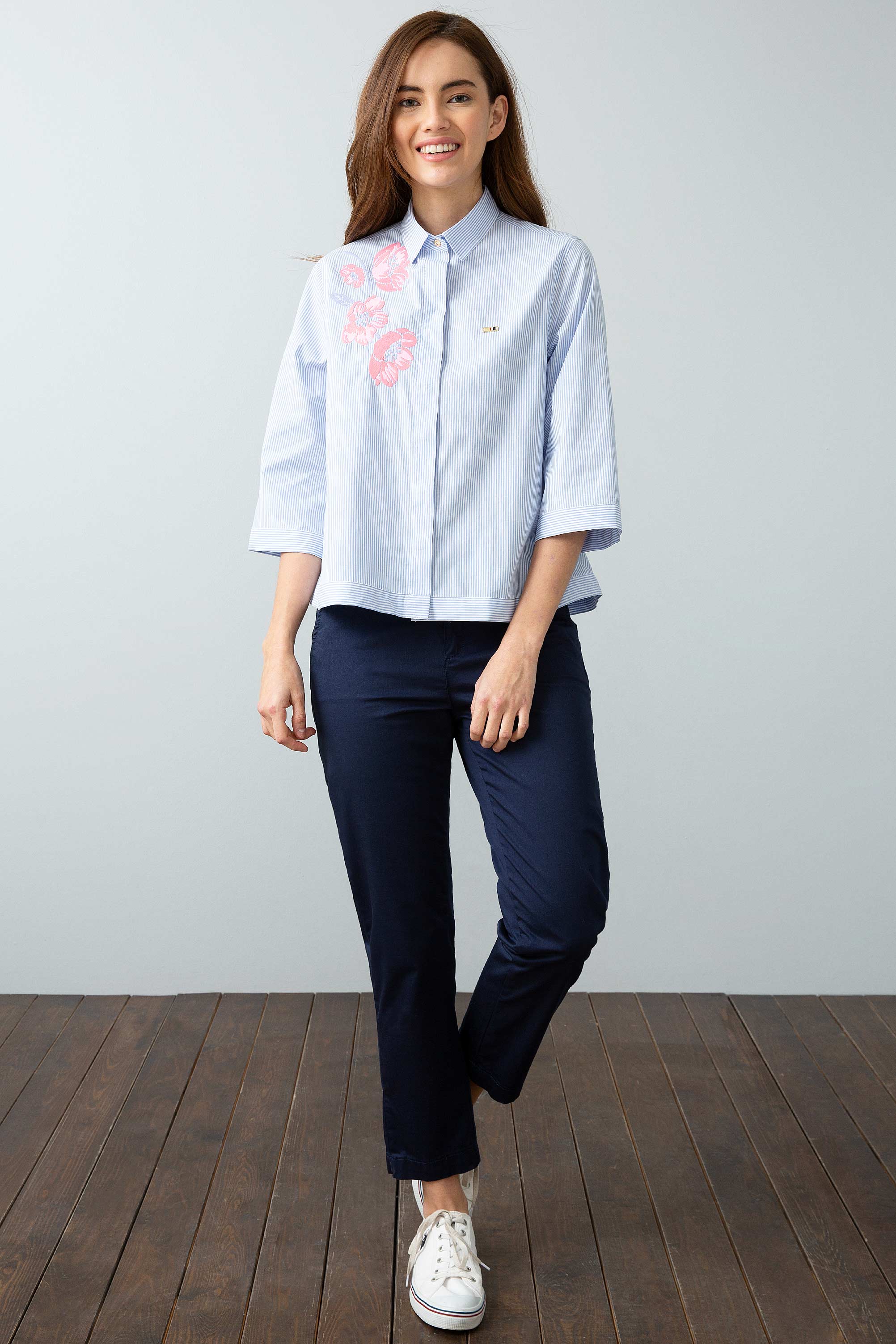 Kadın Mavi Gömlek Uzunkol