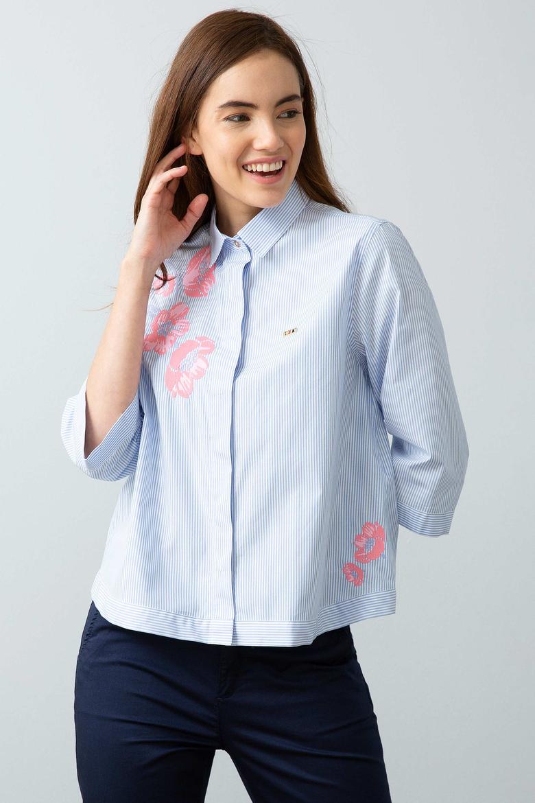 Kadın Mavi Gömlek Uzunkol