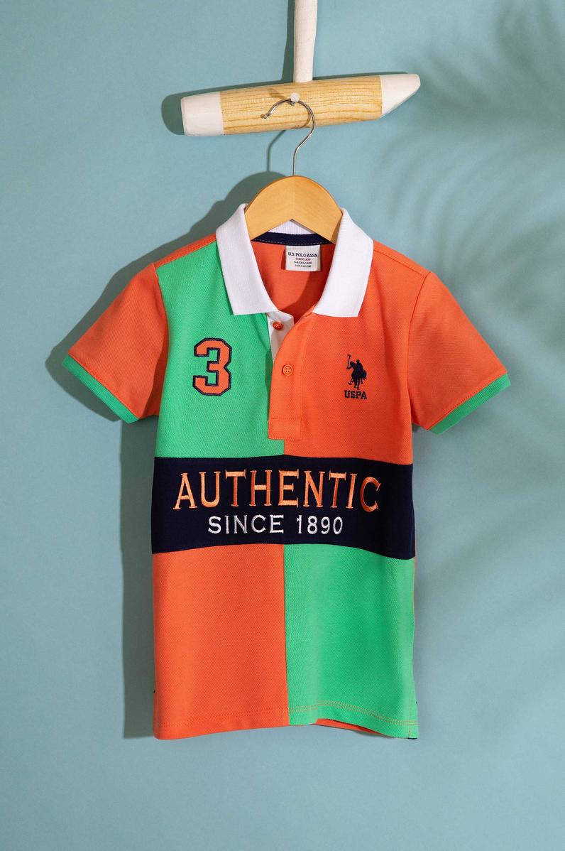 Çocuk Somon Bisiklet Yaka Tişört