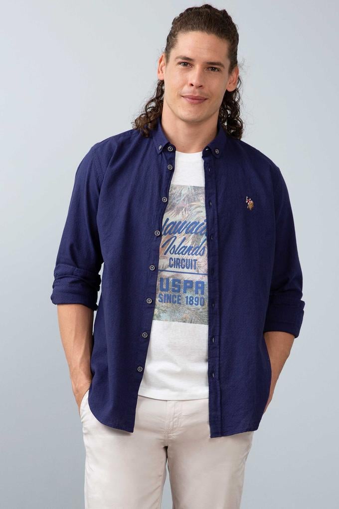 Erkek Mavi Uzun Kollu Gömlek