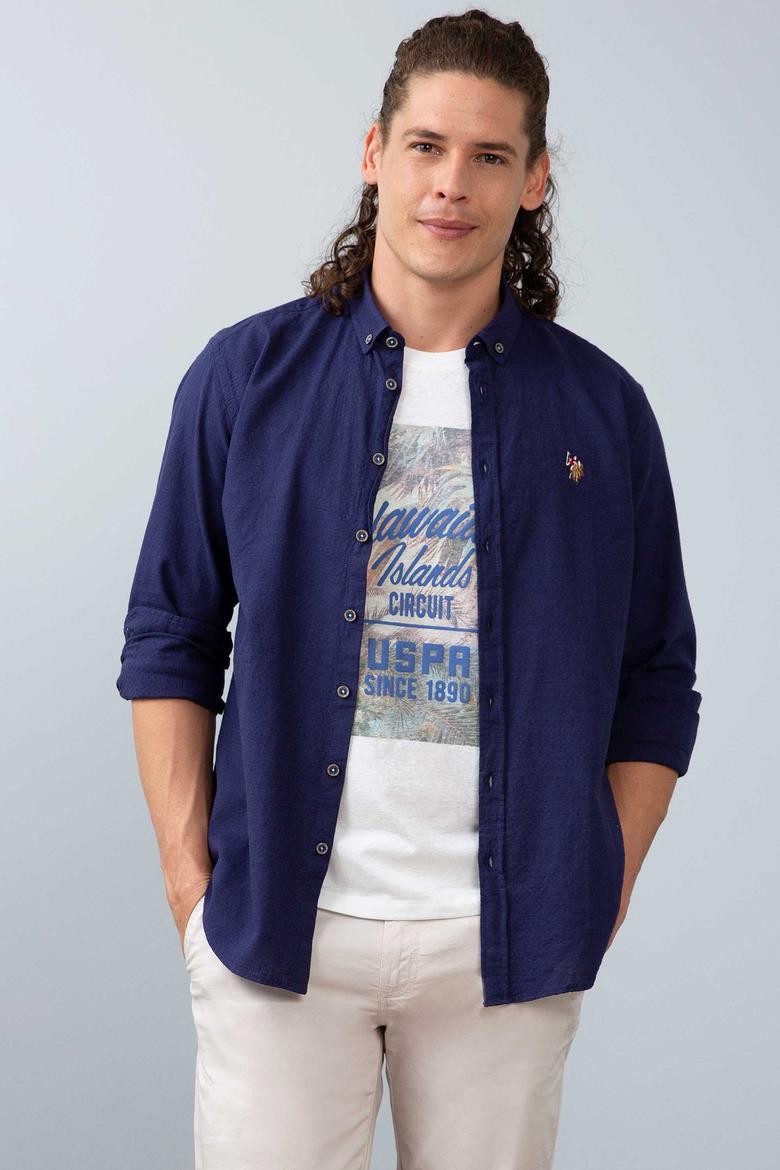 Erkek Mavi Uzun Kollu Gömlek