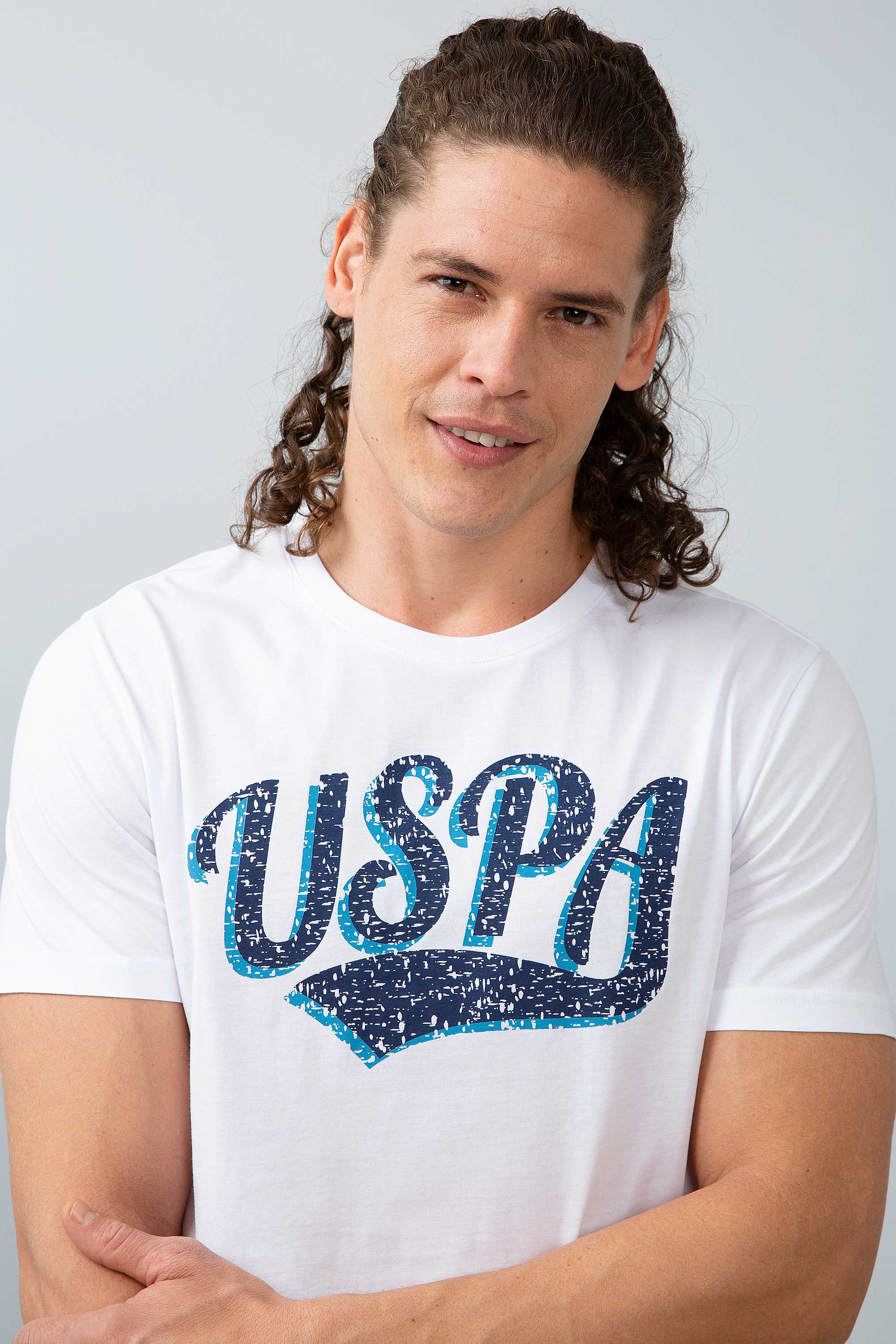 Erkek Beyaz Bisiklet Yaka T-Shirt - Image 2