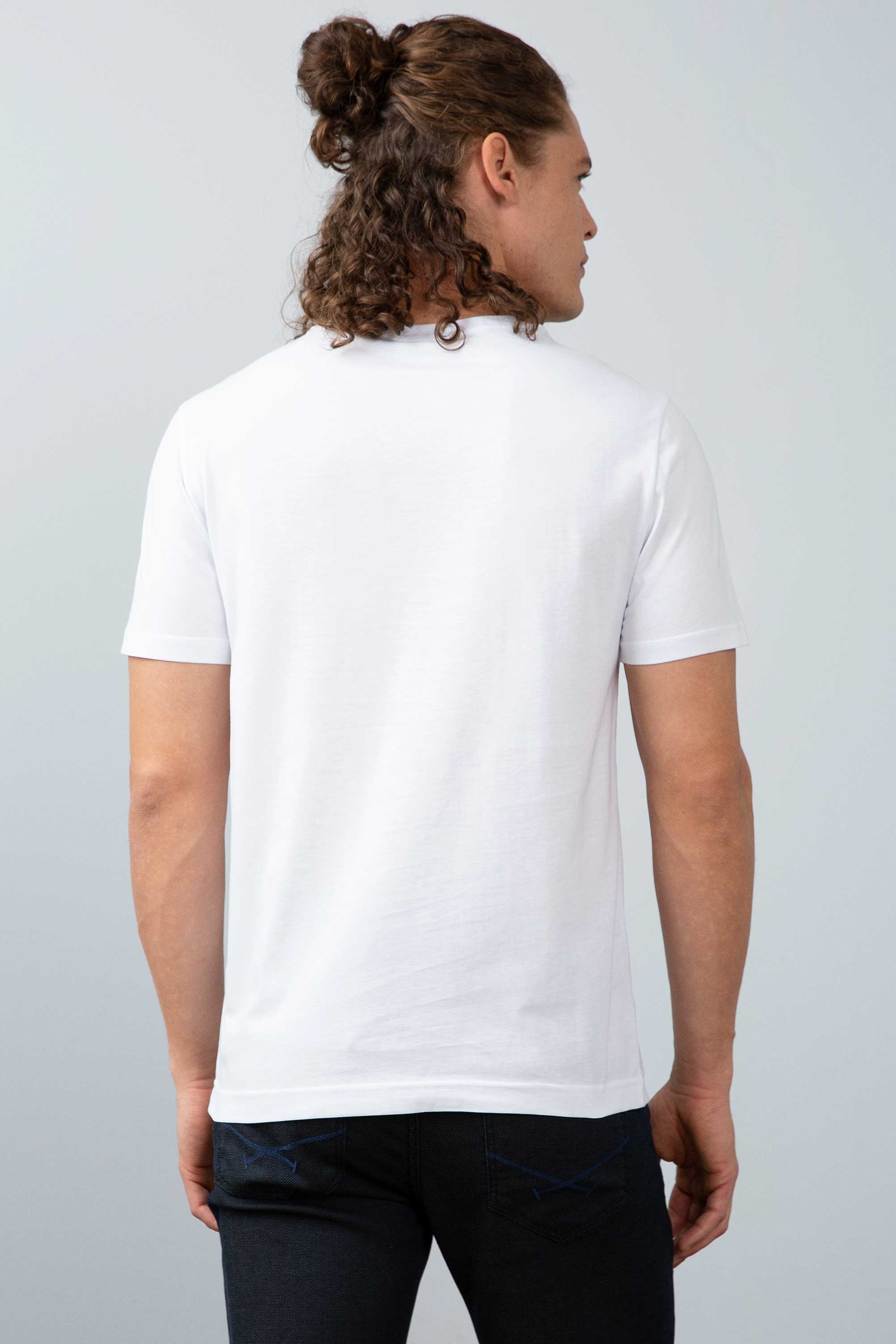 Erkek Beyaz Bisiklet Yaka T-Shirt - Image 4