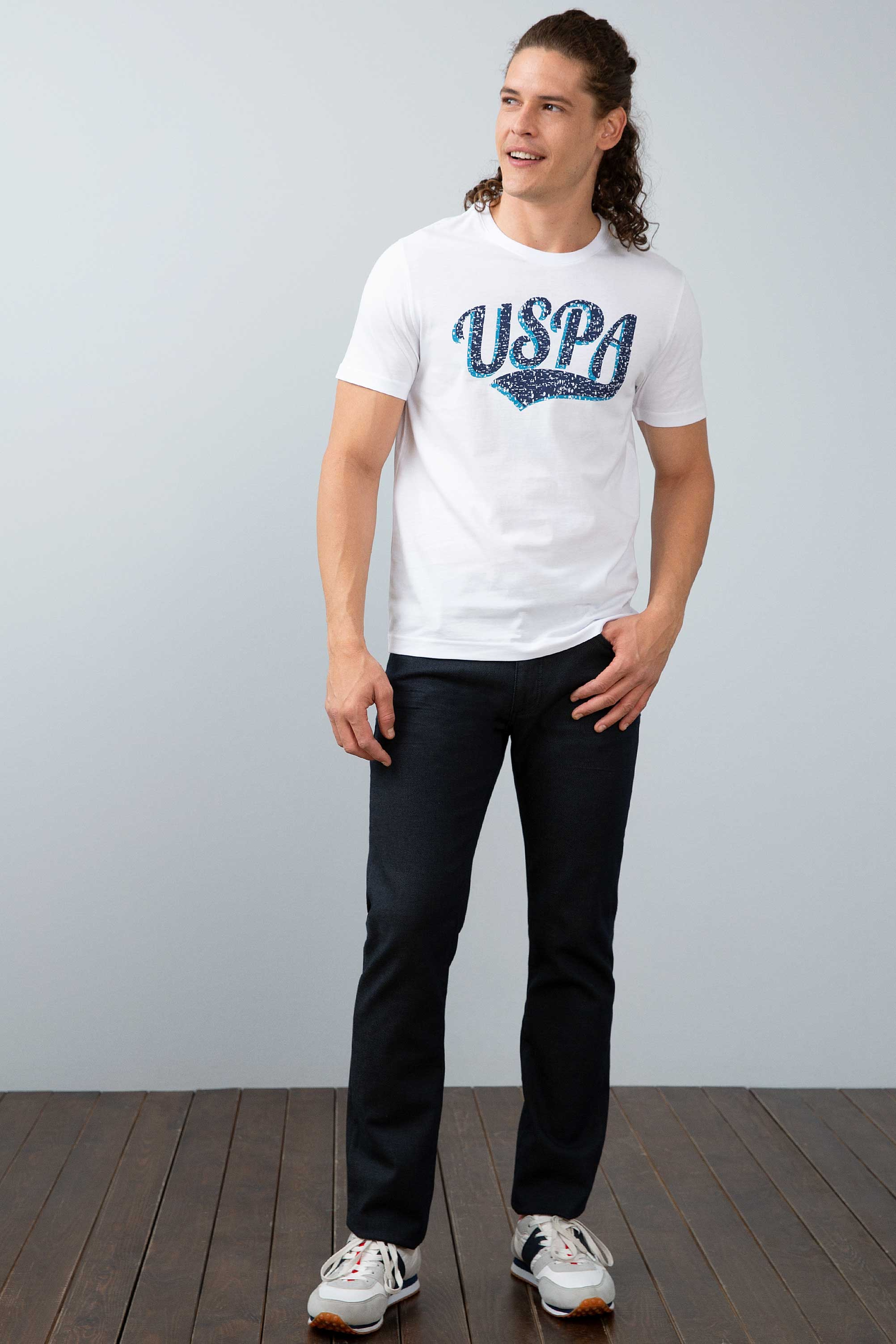 Erkek Beyaz Bisiklet Yaka T-Shirt - Image 3