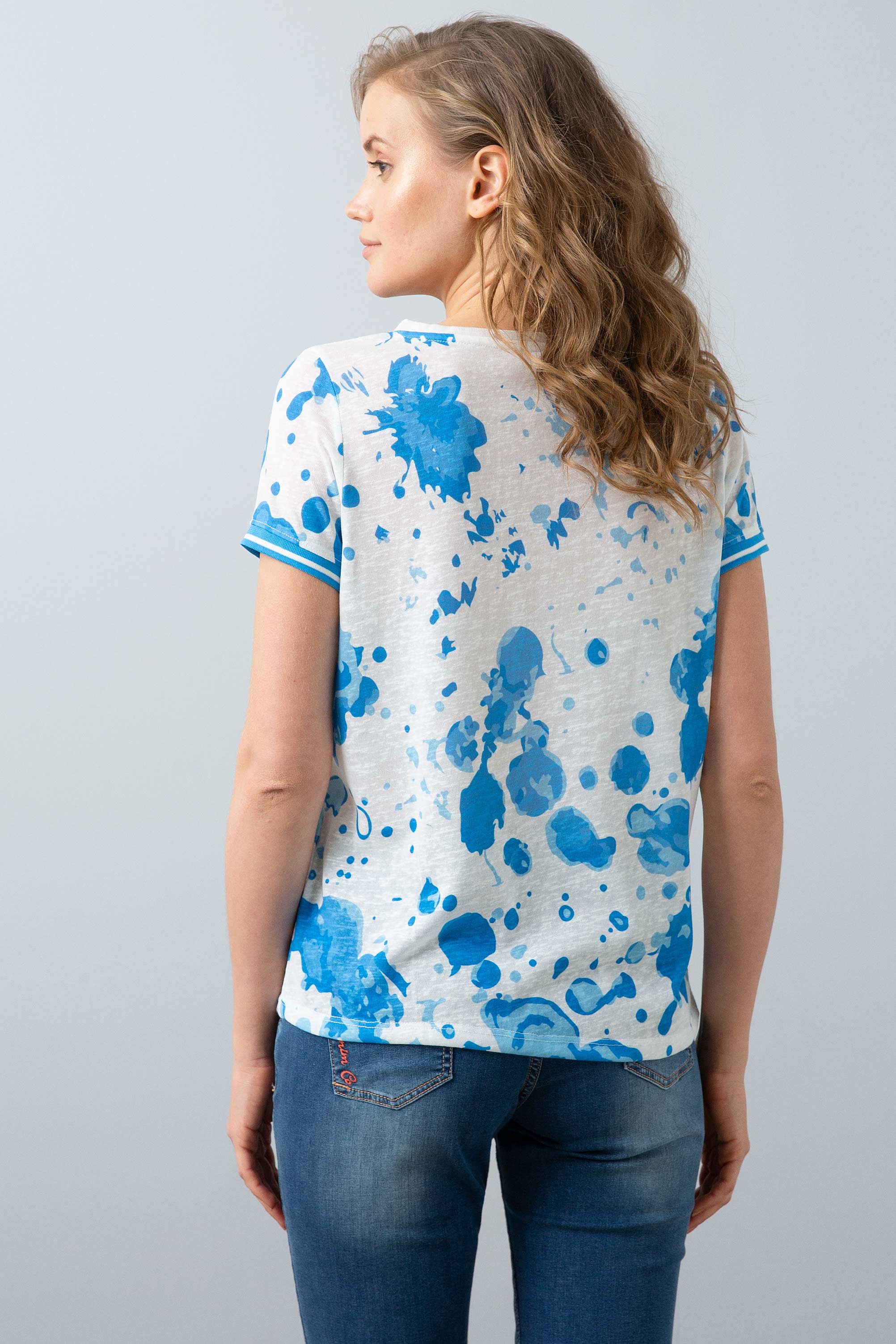 Kadın Mavi Bisiklet Yaka T-Shirt - Image 4