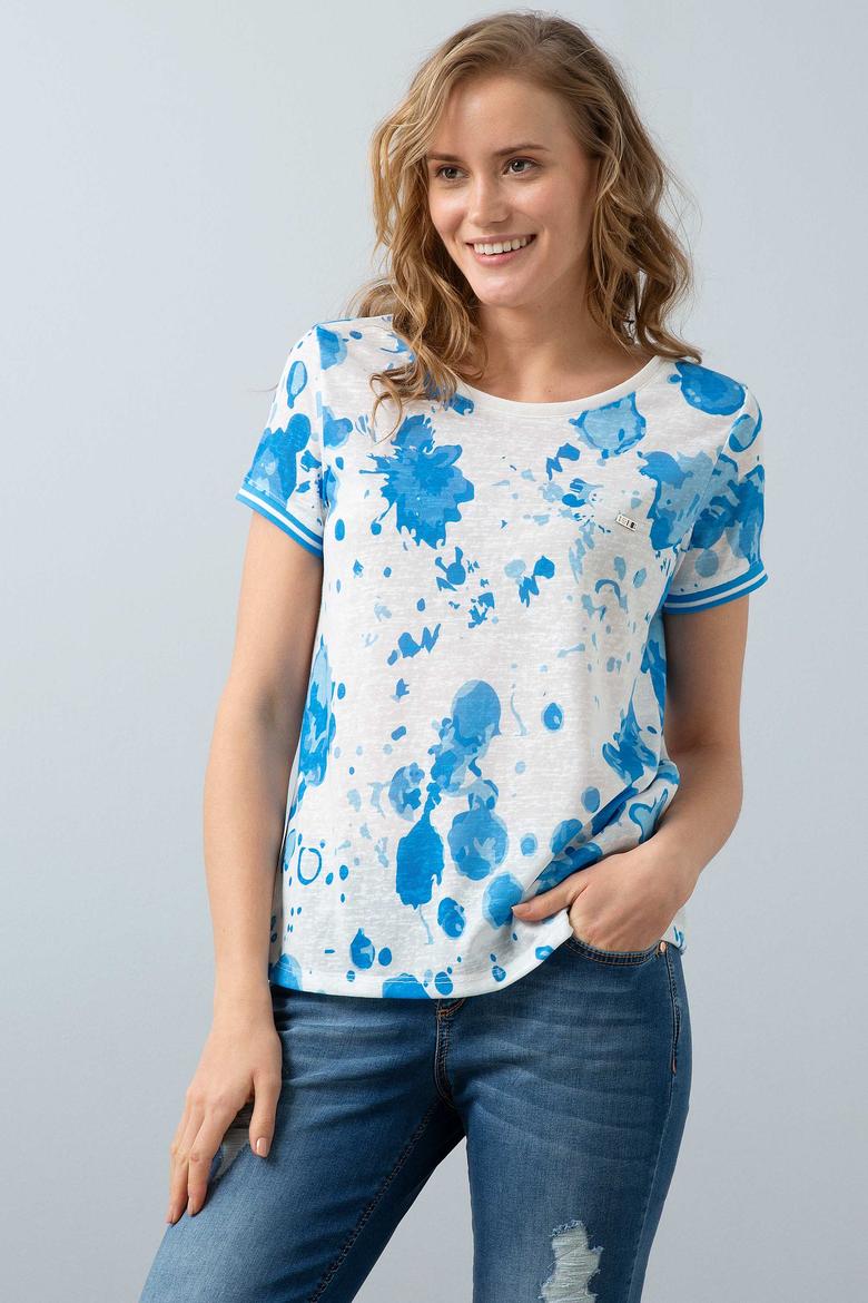 Kadın Mavi Bisiklet Yaka T-Shirt