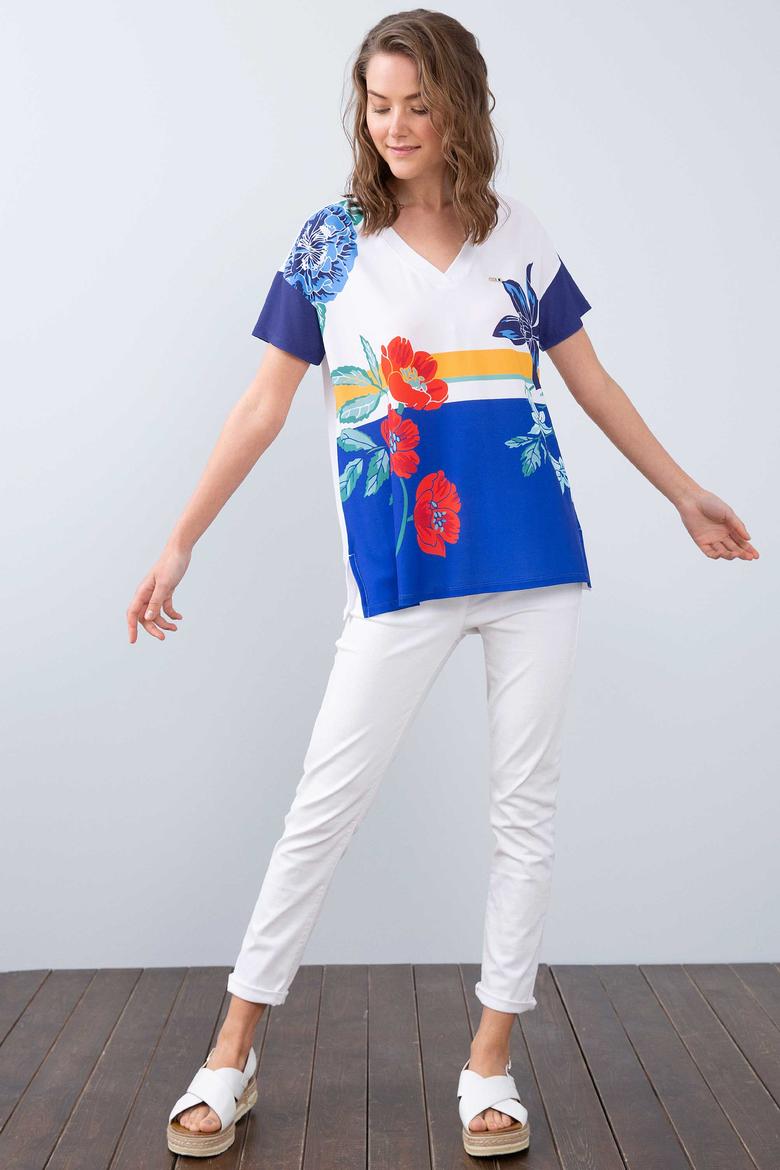 Kadın Mavi V - Yaka T-Shirt - 50202521014