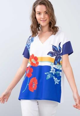 Kadın Mavi V - Yaka T-Shirt - 50202521014