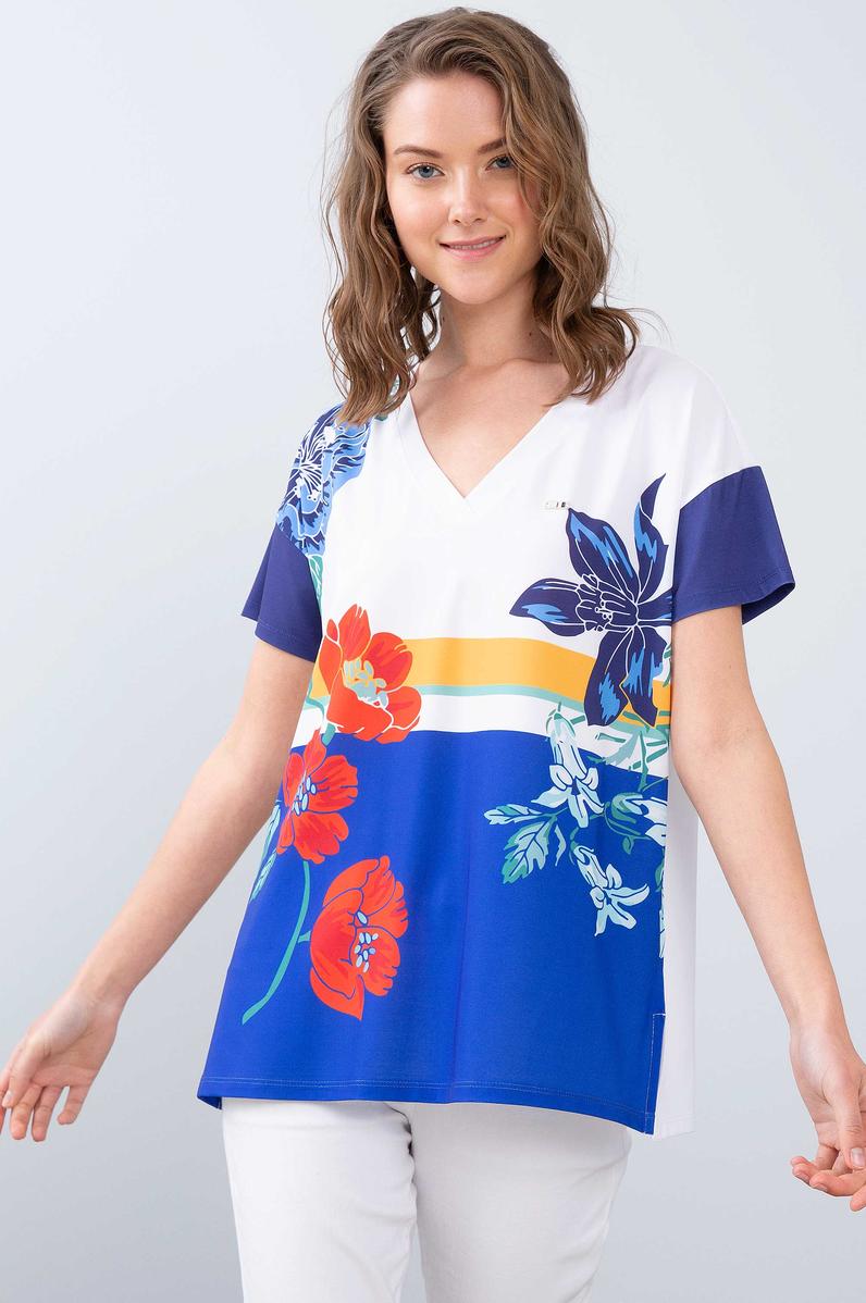 Kadın Mavi V - Yaka T-Shirt