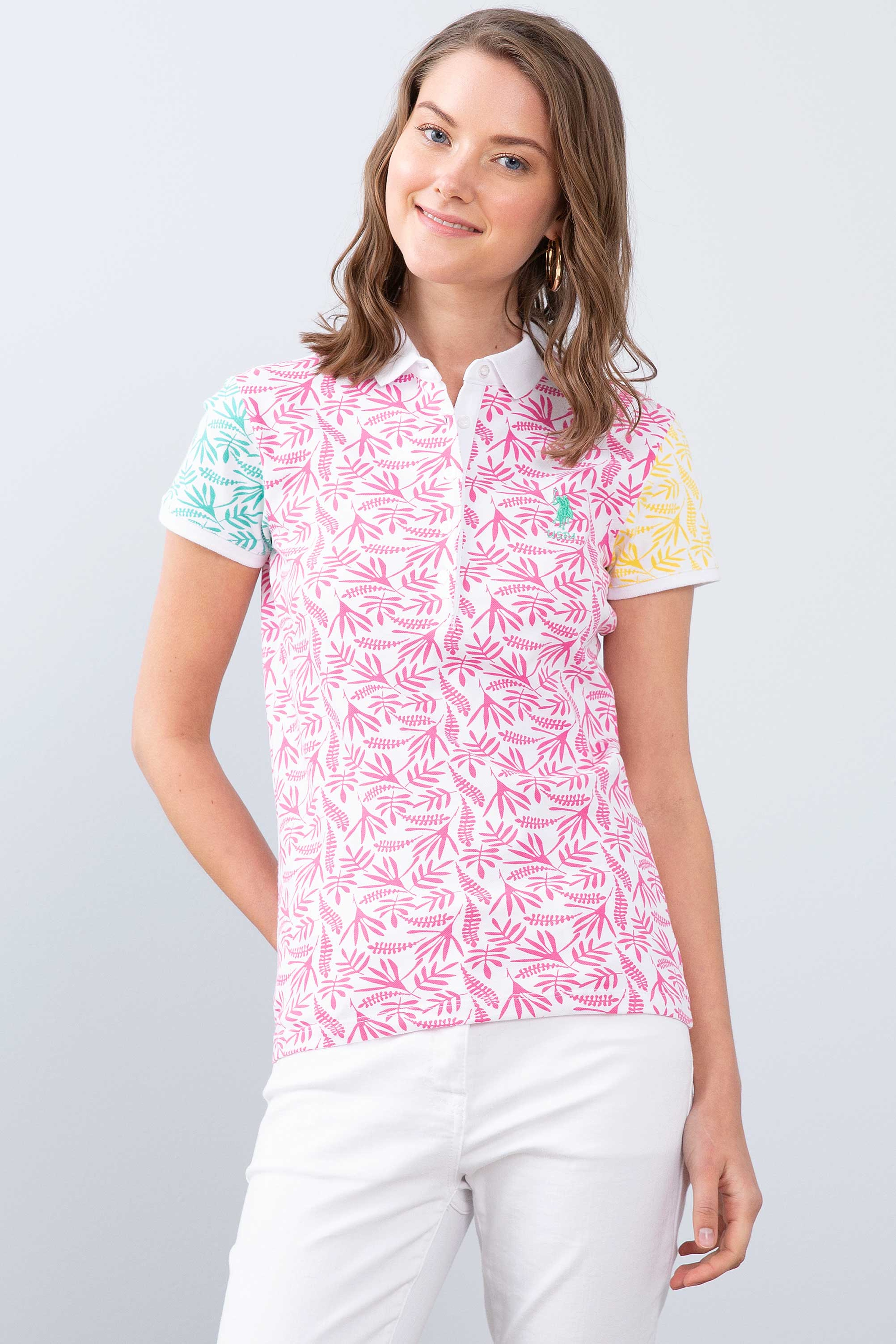 Kadın Pembe Polo Yaka T-Shirt - Image 1