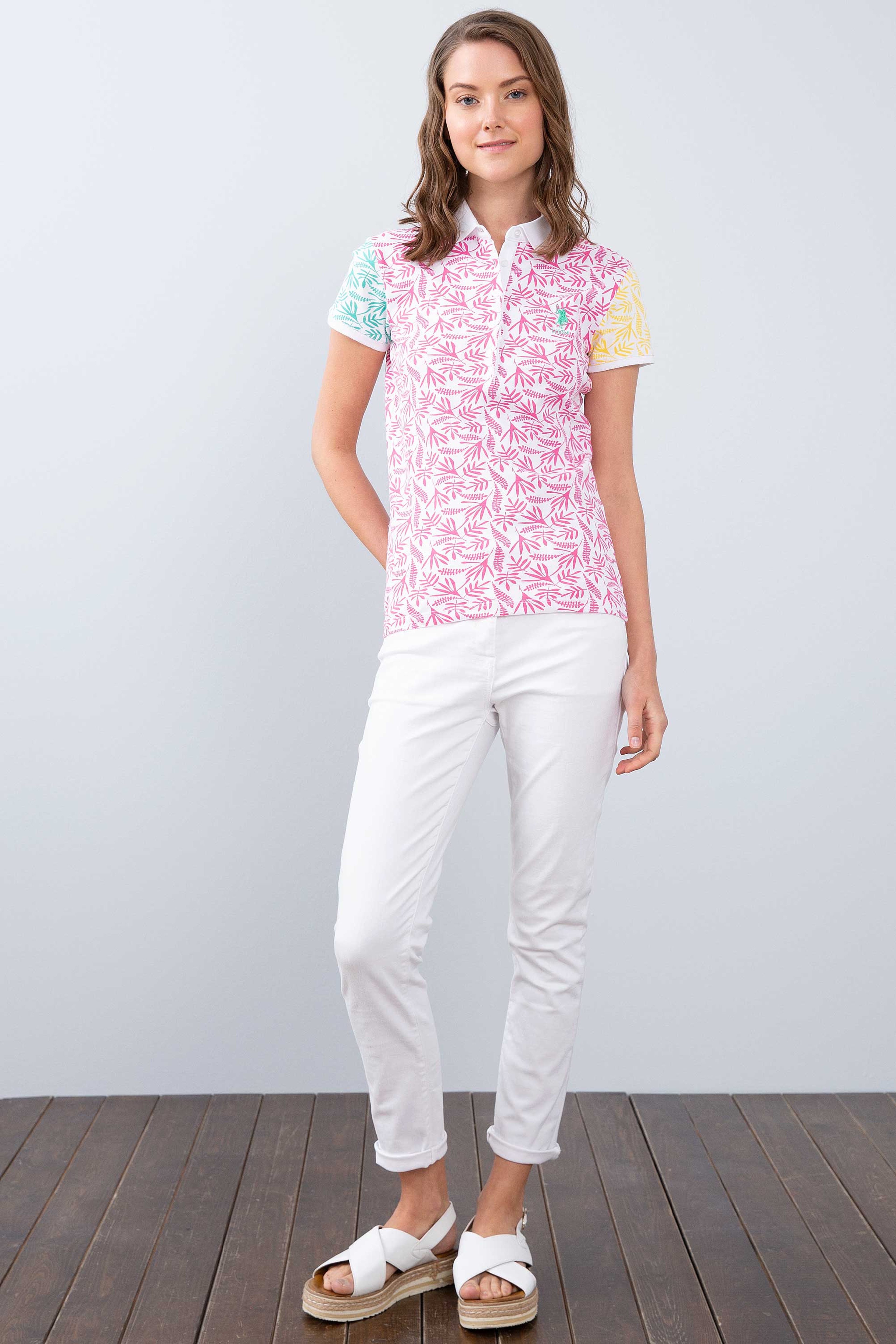 Kadın Pembe Polo Yaka T-Shirt - Image 5