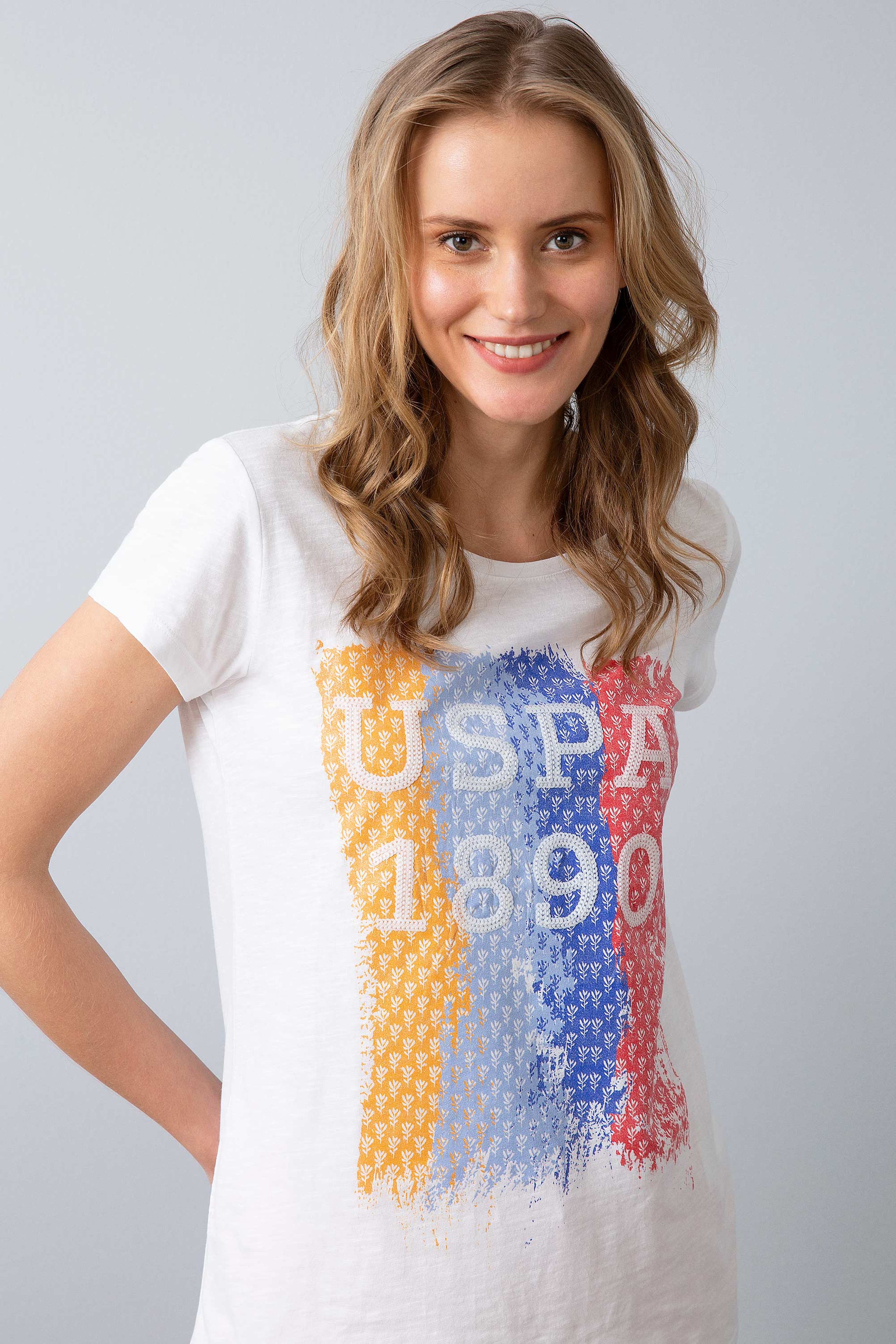 Kadın Mavi Bisiklet Yaka T-Shirt - Image 1