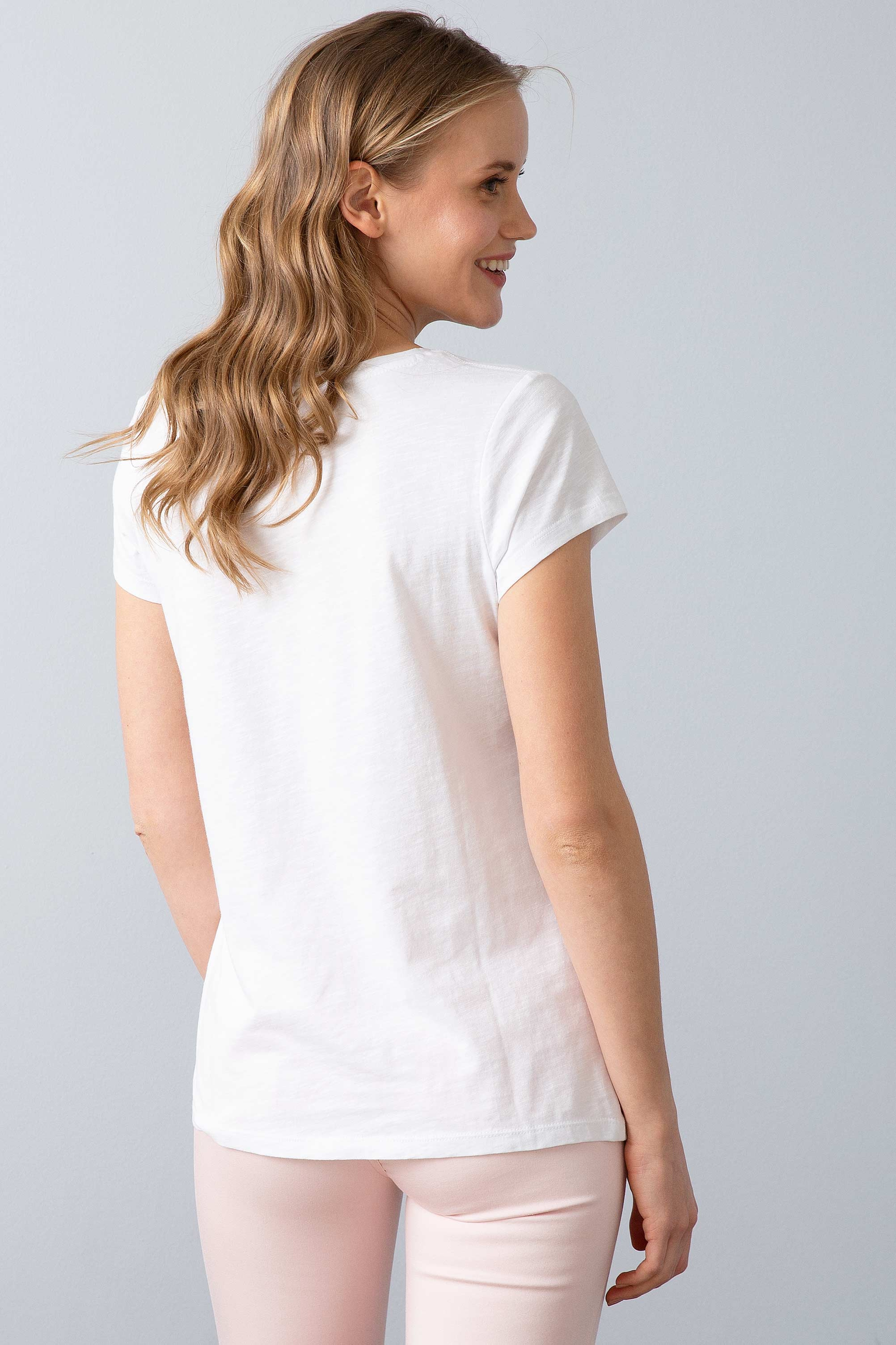Kadın Mavi Bisiklet Yaka T-Shirt - Image 4