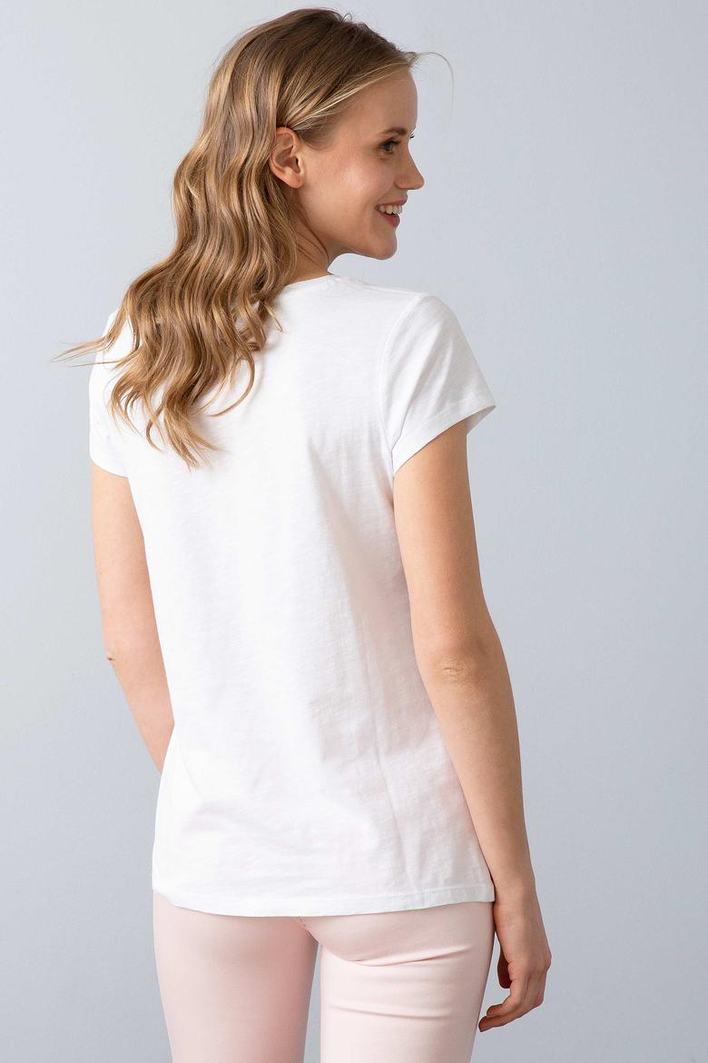 Kadın Mavi Bisiklet Yaka T-Shirt - 50202601016