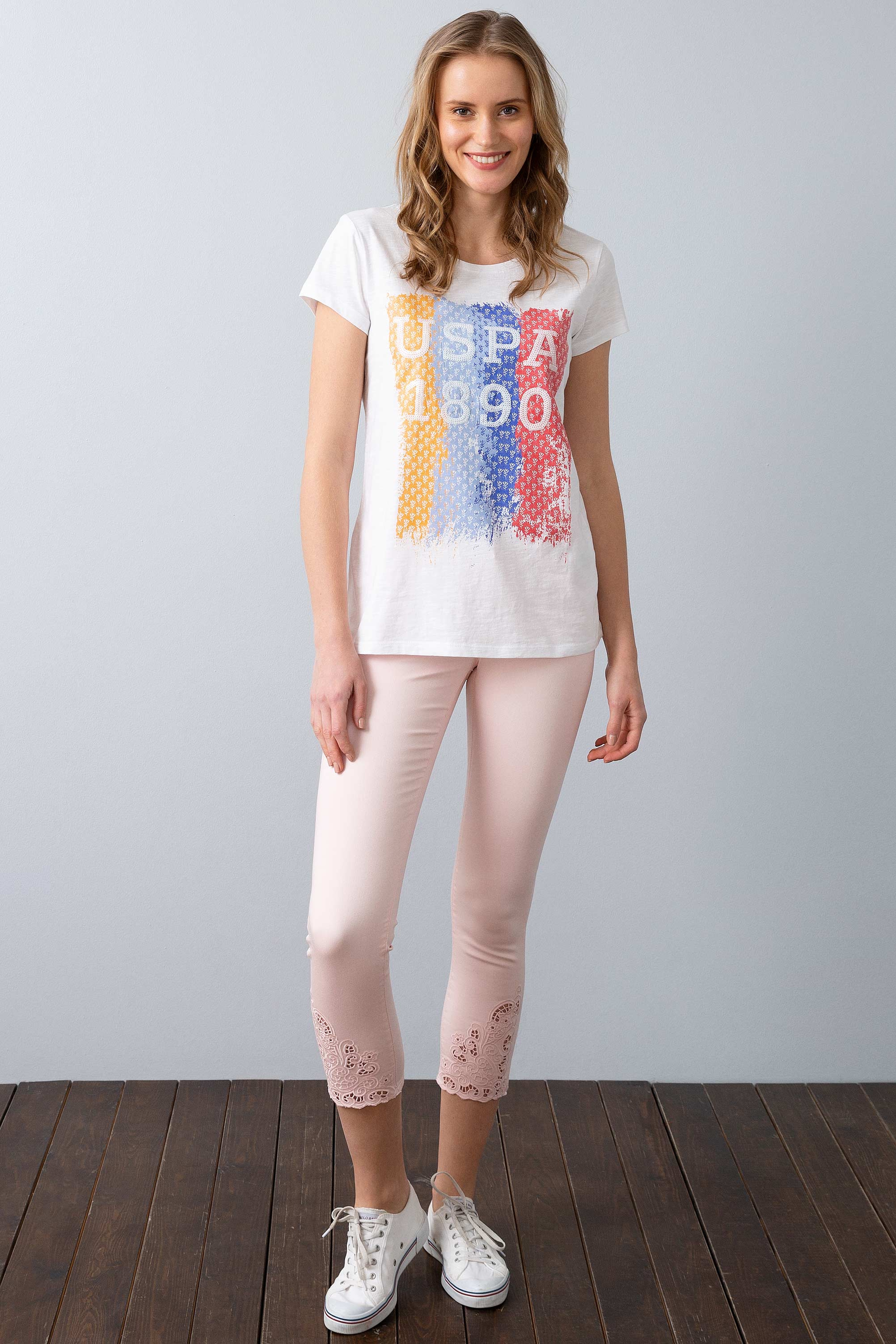 Kadın Mavi Bisiklet Yaka T-Shirt - Image 3