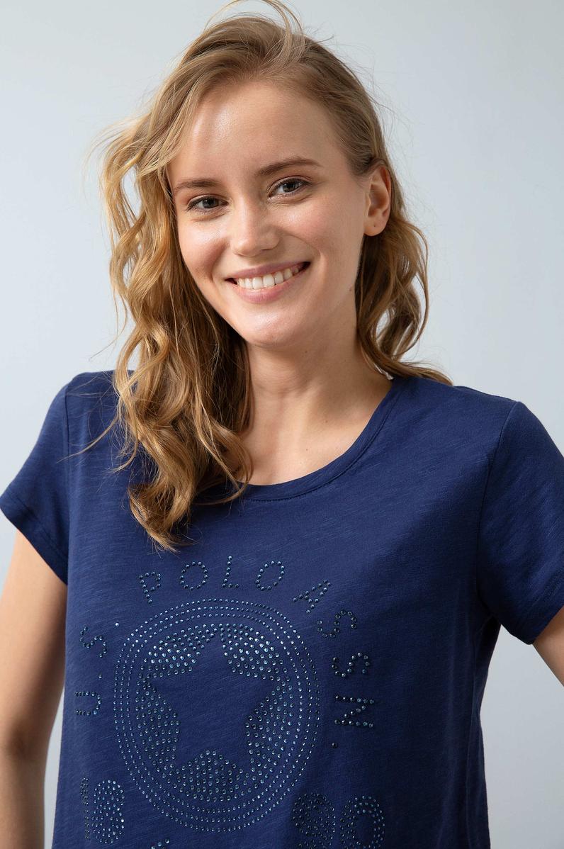 Kadın Lacivert Bisiklet Yaka T-Shirt