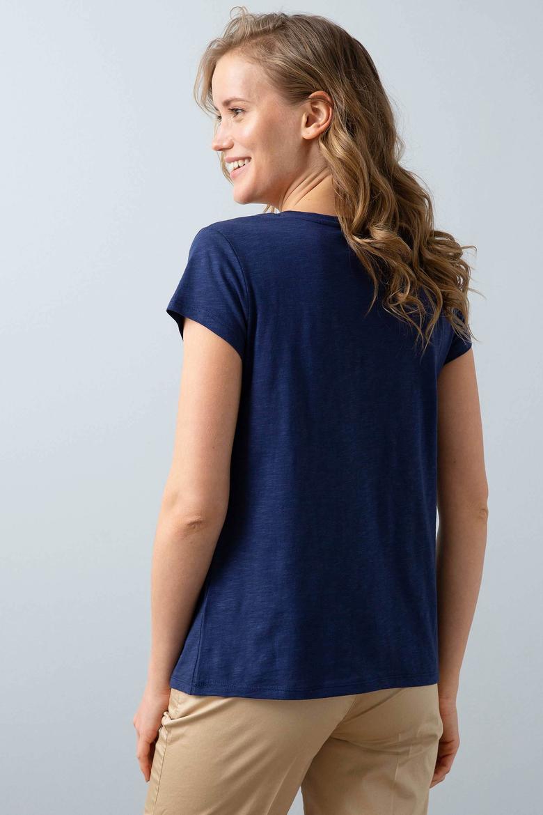 Kadın Lacivert Bisiklet Yaka T-Shirt - 50202606009